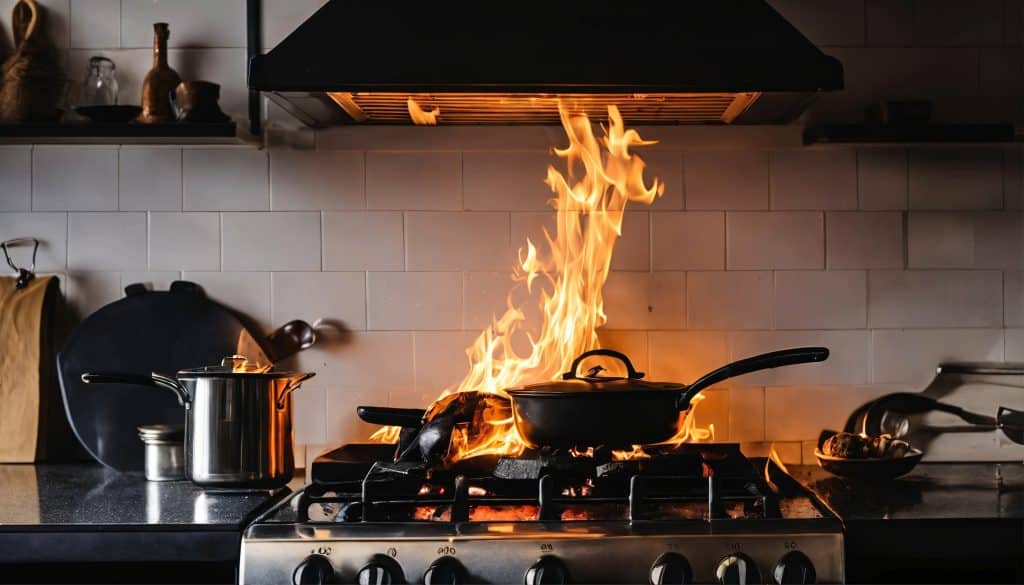 Kitchen fire hazard - residential danger, home safety, emergency