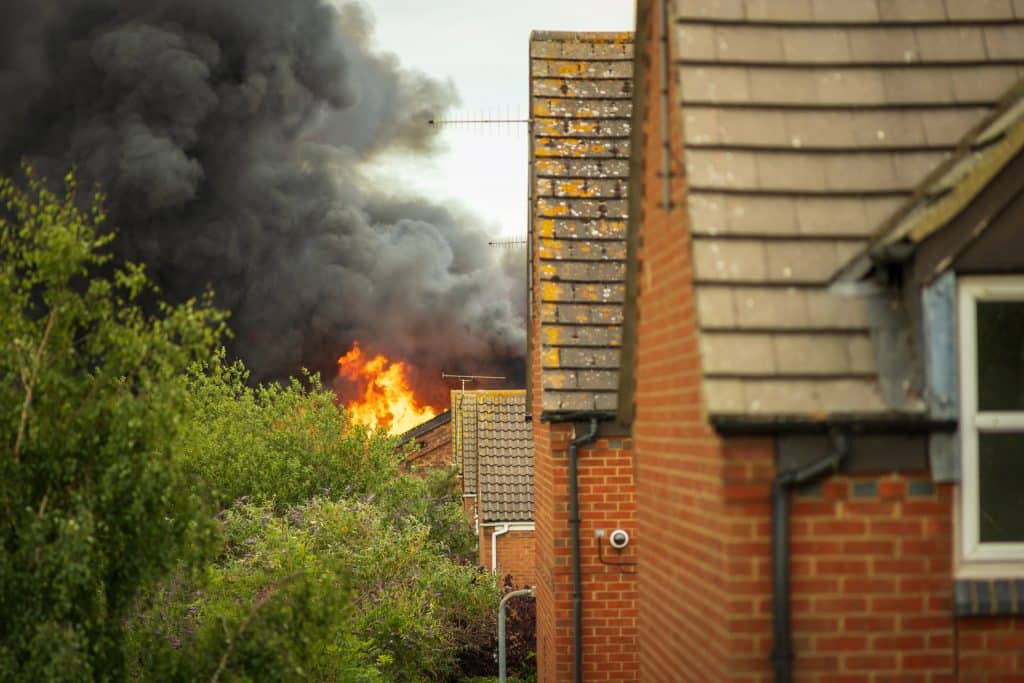 House roof on fire in England UK