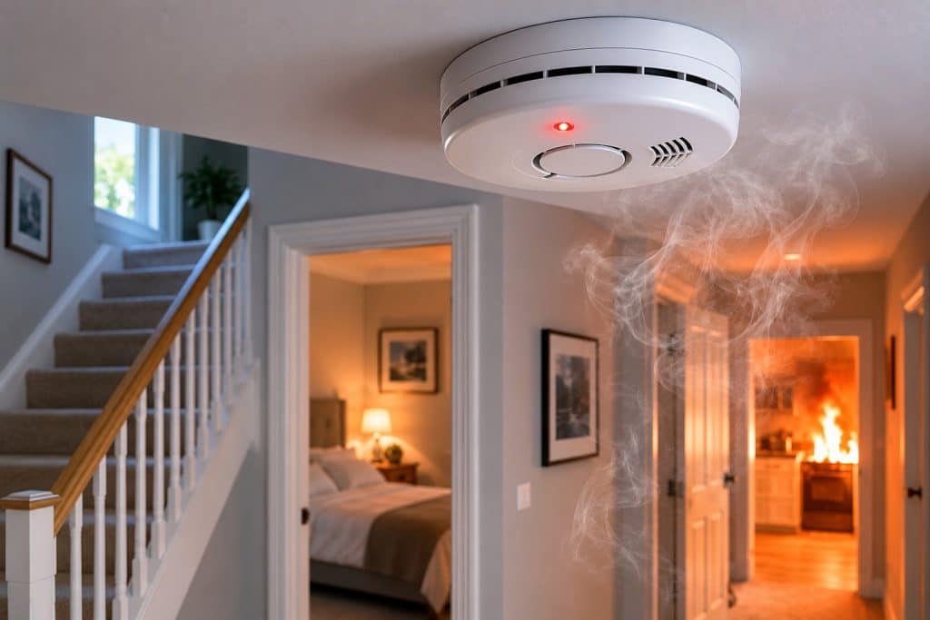 Smoke alarm in the downstairs corridor of a house