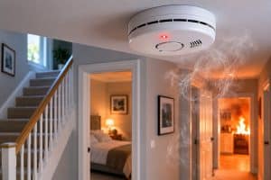 Smoke alarm in the downstairs corridor of a house